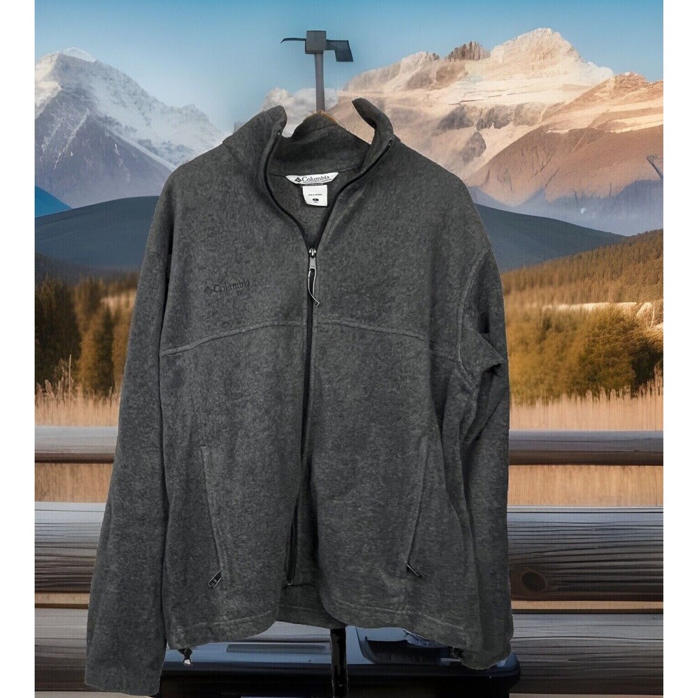 Columbia Fleece Jacket Long Sleeve‎ Full Zip Pockets Warmth Layer Gray Men Large